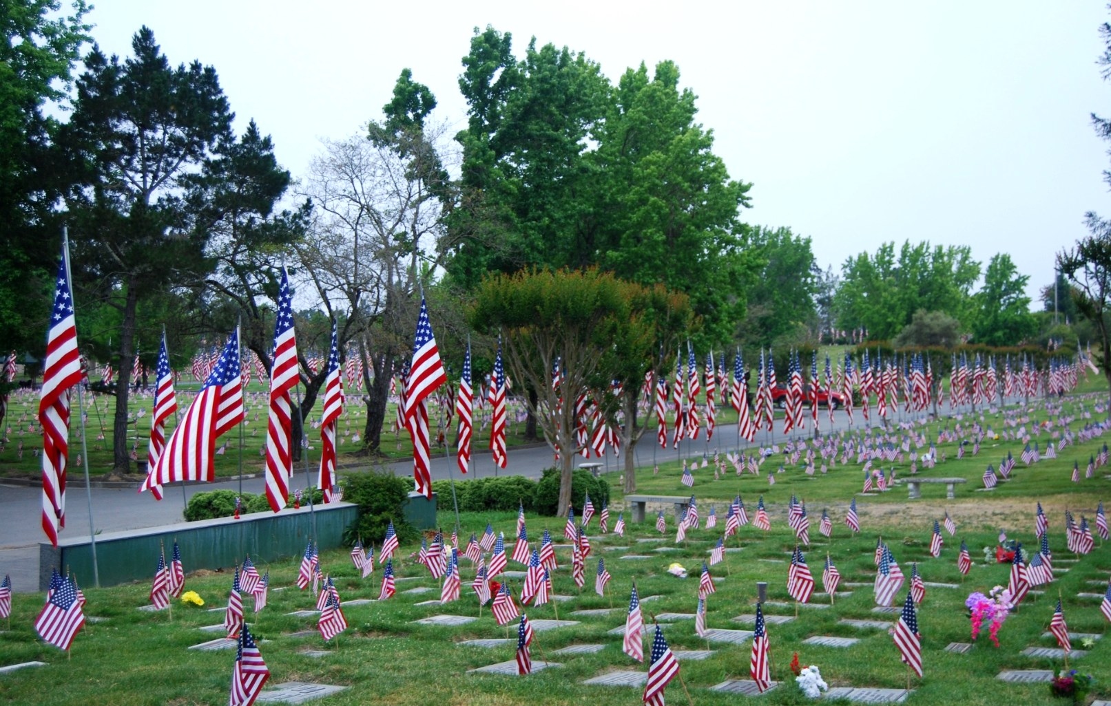 American flags placed across Santa Rosa Memorial Park grounds for Memorial Day